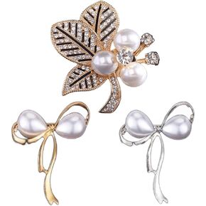 2 Pcs Camellia Flower Brooch Pins Elegant Faux Pearls for Women Dress Perfect for Party Wedding and Banquet