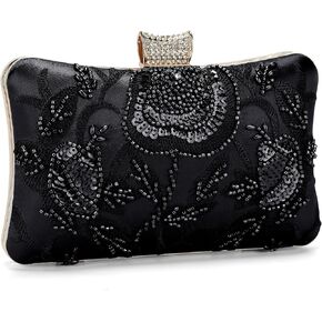 UBORSE Women's 1920s Vintage Clutch Purse Beaded Floral Evening Bag Hard Shell Sequin Handbag Clutch