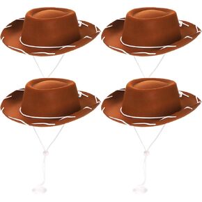 Peohud 4 Pack Felt Cowboy Hat for Kids, Western Cowgirl Hat for Boys and Girls, Wide Brim Cowboy Hat with Neck Drawstring, Cosplay Costume Accessories for Halloween Dress Up Party
