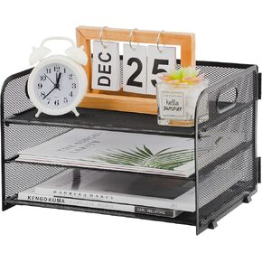 EASEPRES 3 Trays Paper Organizer with Handle, Mesh Desk File Organization for Office, Home or School Supplies Desktop Accessories, White