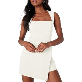 Fisoew Women's Summer Sleeveless Rompers Square Neck Tank Dress Casual Slim Fit Mini Dress, White