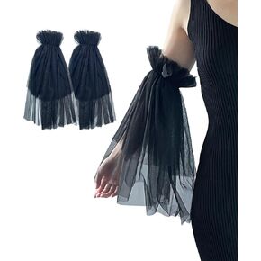 Black Lace Arm Sleeves To Cover Arms Women, Detachable Tulle Fashion Sheer Puffy Opera Gloves-Fluffy Fairy Sleeves