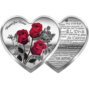 عملة وردية على شكل قلب مكونة من 52 لغة، مجموعة I Love You، عملة التحدي، رمز تذكاري فريد، هدية عيد الحب لإلهامه/عملتها المحظوظة