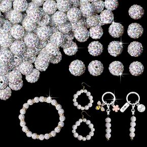 100PCS 10mm Rhinestone Beads for Jewelry Making, 15 Mixed Colors Clay Sparkle Diamond Crystal Beads for Crafting, Shamballa Disco Ball Beads for Bracelets Earring Baseball Necklace Beads DIY