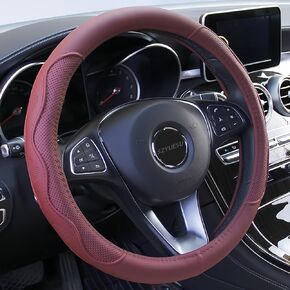 Microfiber Leather Steering Wheel Cover, Universal 15 inch, Soft, Breathable Comfort (Coffee)