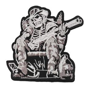 Skeleton Skull Outlaw Anarchy Embroidered Iron on Patch for MC Biker Vest