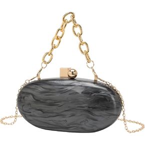 Women Oval Acrylic Evening Clutch Bag Ladies Marble Purses and Handbags Pearl Acrylic Shoulder Bag for Wedding Party