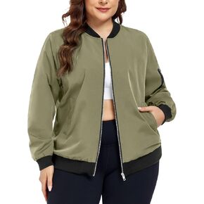 FOREYOND Plus Size Bomber Jacket for Women Cropped Lightweight Zip-Up Coats Casual Windbreaker Fall Clothes with Pockets