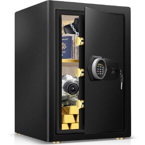 2.6 Cub Home Safe Box Fireproof Waterproof, Safety Box with Digital Keypad Sensor Light Keys for Hotel Office Money Documents
