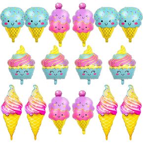 16PCS Ice Cream Aluminum Foil Mylar Balloons for Ice Cream Birthday Party Decorations Ice Cream Balloon for Summer Hawaii Luau Birthday Baby Shower Party Favors Supplies