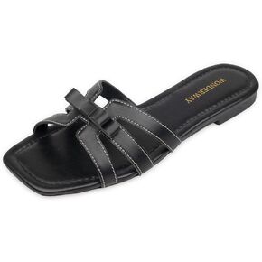 Women Bow Flat Sandals Dressy Sandals for Women Cute Comfortable Square Open Toe Slides Sandals