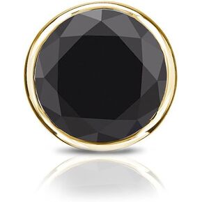 Diamond Wish 14k Yellow Gold Round Black Diamond SINGLE STUD Earring (1/4-2ct TW) Bezel Set, Screw-Back