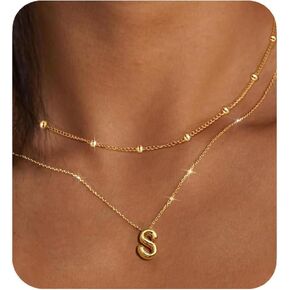 PANSHI Gold Necklace Initial Necklaces for Women Teens Layered Choker Bubble Letter Necklace Gold Jewelry Teen Gift Trendy Stuff Personalized Gifts for Women Her