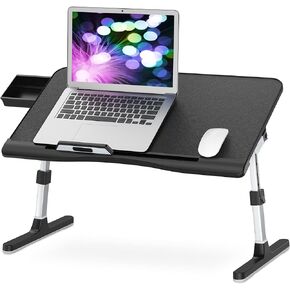 Laptop Bed Tray Desk, PVC Leather Portable Breakfast Table, Folding Computer Tablet Stand Table for Bed Sofa, Bed Desk for College Stuff, Supplies for Online Students (Large,Black)