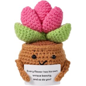 Funny Positive Tulip, Emotional Support Tulip Handmade Crochet Potted Plants Knitted Flowers Cute Crochet Doll Potato Plush Toy Creative Tulip Knitting for Car Home Office Desktop Decoration