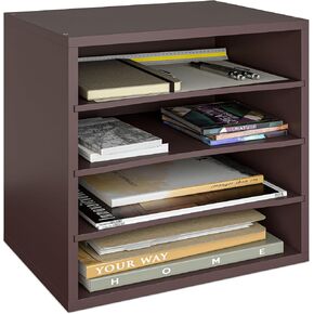 Ballucci File Organizer, 4-Tier Office Desk Organizer, Open Top Wood Paper Organizer for Classroom, Mail Sorter Paper Tray with Adjustable Storage Shelves, White