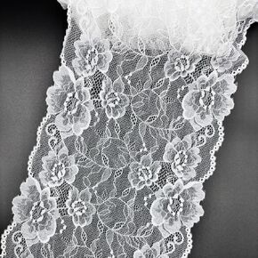8" Wide 10 Yard High Elastic Stretchy Lace Fabric Lace Ribbon with Floral Pattern for Sewing, DIY Crafting, Decoration (White)