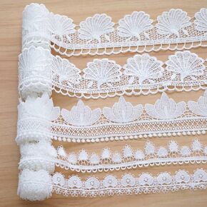 5 Styles Lace Trim Ribbon Fabric Lace DIY Sewing Craft Mix - 5 M Total (1 M Each) for DIY Crafts, Sewing, Holiday Wrapping, Doll Clothes, and Hair Accessories（White）