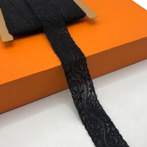 1.5 Inches Wide Lace Ribbon, Lace Trim, Elastic Stretchy Lace Fabric, Perfect for Crafting, Sewing Making, Gift Wrapping and Bridal Wedding Decorations - 5 Yards -8793 (Black)