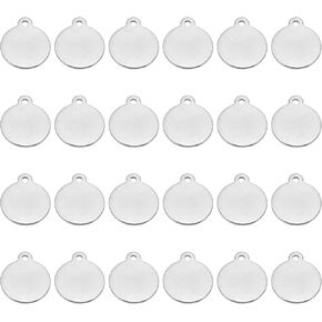 PATIKIL 12mm Steel Disc, 100pcs Metal Stamping Blanks Tags Circle Stainless Steel Pendants Round Gourd Metal Plate DIY with Hole for Laser Engraving Stamping Keychain Making Silver Tone