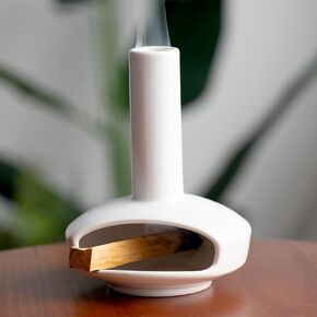 Cute Modern Palo Santo Holder, Handcrafted Mid-Century Ceramic Burner for Stick and Incense Cone, Decorative holder with Chimney Design for Yoga & Meditation Spaces, Ideal Gift for Home Decor