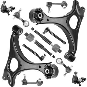 Front Lower Left & Right Control Arms w/Ball Joints Sway Bar End Links Tie Rod Ends Suspension Kit for 2006-2011 1.8L Honda Civic (12PCs)