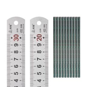 uxcell 8"(20cm) 20"(50cm) Stainless Steel Ruler Straight Edge Metric Inch Metal Rulers Measuring Tools with Hexagonal HB Pencil for Measuring Drawing Woodworking