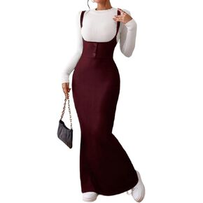 Women's Overall Dress Maxi Suspender Skirt Bodycon Ribbed Dress Adjustable Strap Without Shirts