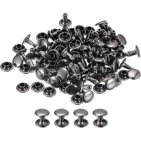 uxcell 100 Sets Leather Rivets, 8mm Double Cap Rivets 12mm Height Metal Studs Rivet for Leather Craft Repair DIY Purse Belts Bags Shoes, Gun-Black