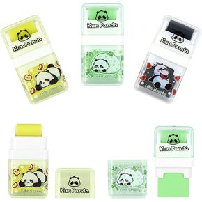 6Pcs Panda Roller Eraser, Erasers for Kids, Cute Panda Rubber, Kids Panda Bear Eraser with Shaving Roller Case for School Office Supply Stationery