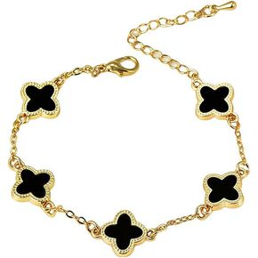 Black Titanium Steel Bracelet Four-Leaf Clover Bracelet Simple Design Style Exquisite Enamel Jewelry Lucky Symbol Jewelry Gift for Women