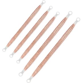 5PCS Automotive Ground Strap - 10/12 Inch Braided Copper Wire Ground Cable with Terminals - Strong Conductive Car Engine Ground Strap for Most Truck SUV Car Accessories (Copper/Red)