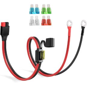 موصل أندرسون إلى كابل توصيل بطارية 10AWG للطرف الدائري مع 5 صمامات لمولدات الطاقة الشمسية المحمولة لمحطة الطاقة للسيارات (2FT)