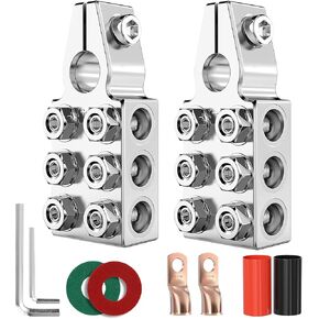Battery Terminal Connectors, 12-Way Connectors, 8AWG up to 4/0(XL) AWG Gauge Lead-Acid Car Battery Terminal Connectors, Positive and Negative Set for SAE/DIN/EN Tapered Top Post