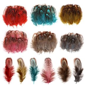 120Pcs Crafts Art Coloured Feathers, 6 Colors Mini Pheasant Feathers 4-8cm for DIY Earrings Jewelry Dreamcatcher Making Home Wedding Baby Shower Decorations Brown Black Red Yellow Pink Blue