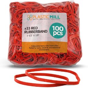 أربطة مطاطية برتقالية من PlasticMill مقاس 33 (3 1/2 بوصة × 1/8 بوصة) - #33 لوازم مكتبية من الأربطة المطاطية - أربطة مرنة قوية للحرف اليدوية، وإكليل البالونات، والنقود، ومجلدات الملفات (100 حزمة)