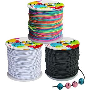 Ewparts Elastic String for Bracelets 1mm Elastic Cord for Jewelry Making Elastic String for Pony Beads Stretchy Beading String for Bracelet 3 Roll Black+Rainbow+White Elastic String for Bracelet in Kuwait