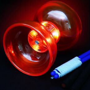 Rechargeable LED Diabolo Toy Set - Lightweight, Durable, with Vibrant Light Effects - Perfect for Beginners and Performers - Complete Kit with Sticks and Spare Strings (Red)