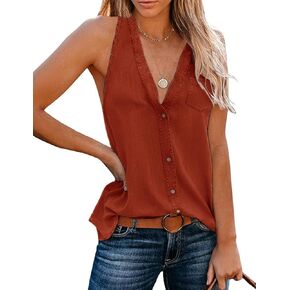 Uincloset Women's Summer Sleeveless V Neck Denim Tank Tops Casual Loose Button Down Shirts