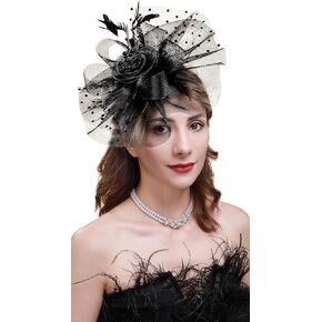 Cizoe Fascinators Hats for Tea Party Womens 50s Headwear with Veil Flower Cocktail Wedding Church Derby Hat
