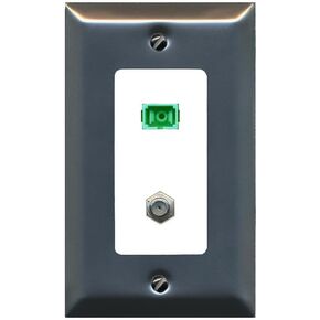 RiteAV - 1 Port SC-APC Fiber Multimode Simplex 1 Port Coax Cable TV- F-Type Decorative White Wall Plate - Bracket Included