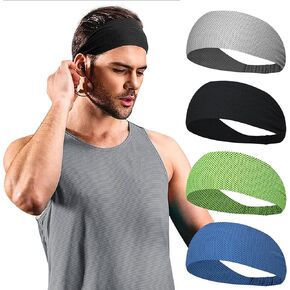 عصابات رأس رياضية للرجال والنساء (4 عبوات)، عصابات رأس مرنة للتمرين، عصابات رأس ماصة للرطوبة للجري، البيسبول، ركوب الدراجات، كرة القدم، صالة الألعاب الرياضية، اليوغا - عصابة شعر للرياضيين
