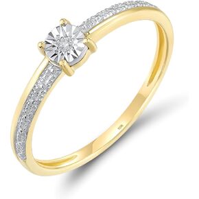 Santuzza 10K Solid Gold Two Tone Solitaire Genuine Diamond Dainty Ring for Women