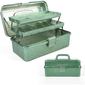 Glitter Art & Craft Tool Storage Box,3-Layer Stackable Carry Tackle Box Sewing Box Organizer for Art Supply, Makeup,Sewing Supply (Green)