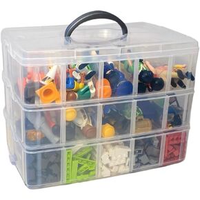 Evelots Storage Container Box, 3 Tier Stackable Snap-On Trays 30 Compartments with Adjustable Dividers for Arts & Crafts Storage, Jewelry Bead Organizers, Toys or Beauty & Sewing Supplies - Clear