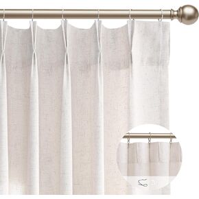 108 Inch Natural Cream Linen Look Pinch Pleated Curtains Semi Sheer Light Filtering Privacy Floor To Ceiling Window Curtains Back Tab Light Beige Burlap Boho Pleated Drapes for Living Room 40x108