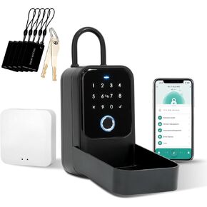 Smart Key Lock Box,Bluetooth Lock Box with Wi-Fi Hub for Anywhere Access, APP Control&Keys& Fingerprint& Password&IC Crad,5 Unlock Methods for Smart Lock Box- Wall Mounted & Door Hanging