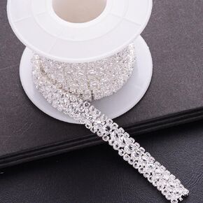 1 Yard Crystal Rhinestone Close Chain Trim, Sparkly Diamond Applique Embellishment for Sewing Craft Decoration, Jewelry DIY, Wedding Cake Bouquet Clothing Accessories (Clear-4)