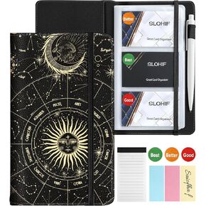 Slohif Business Card Book Holder Organizer - Black Moon Sun Print Leather Books Binder Holds 240 Cards Credit Gifts Card With Sticky Notes Graded Stickers Notepad in Kuwait