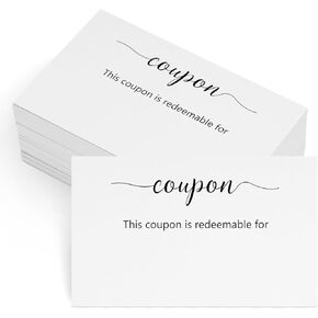 KINGLAKE GARDEN 100PCS Blank Coupon Cards 3.5'' x2'' Redeem Gift Card Coupon Book Gift Voucher Gift Certificates for Him, Her, Mom, Wife, Husband, Business, Spas, Christmas (Gold)